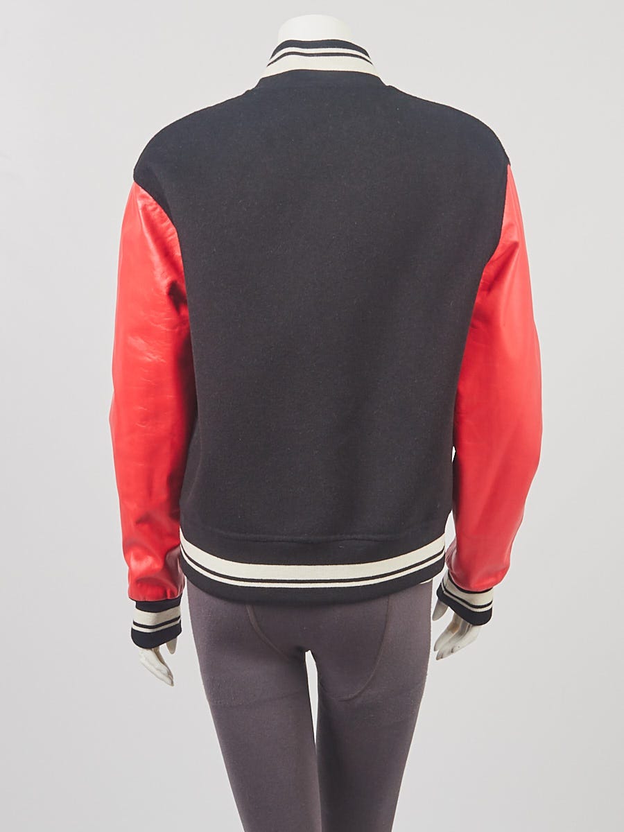Louis Vuitton Black/Red Wool/Leather Varsity Jacket Size 4/38