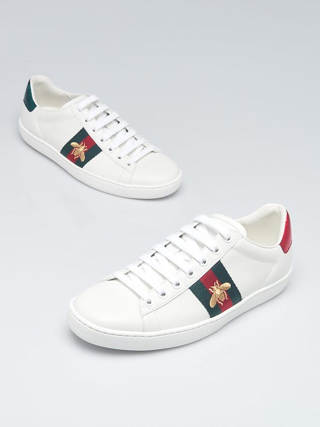 Gucci White Leather Vintage Web Bee New Ace Low-Top Sneakers Size 6.5/37
