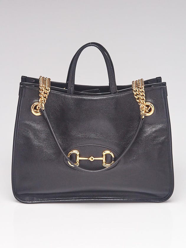 Gucci Black Shiny Leather Horsebit 1955 Medium Tote Bag