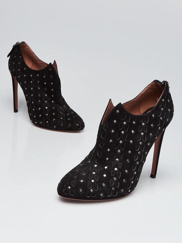 Alaïa Black Suede Eyelet Studded Booties Size 10.5/41