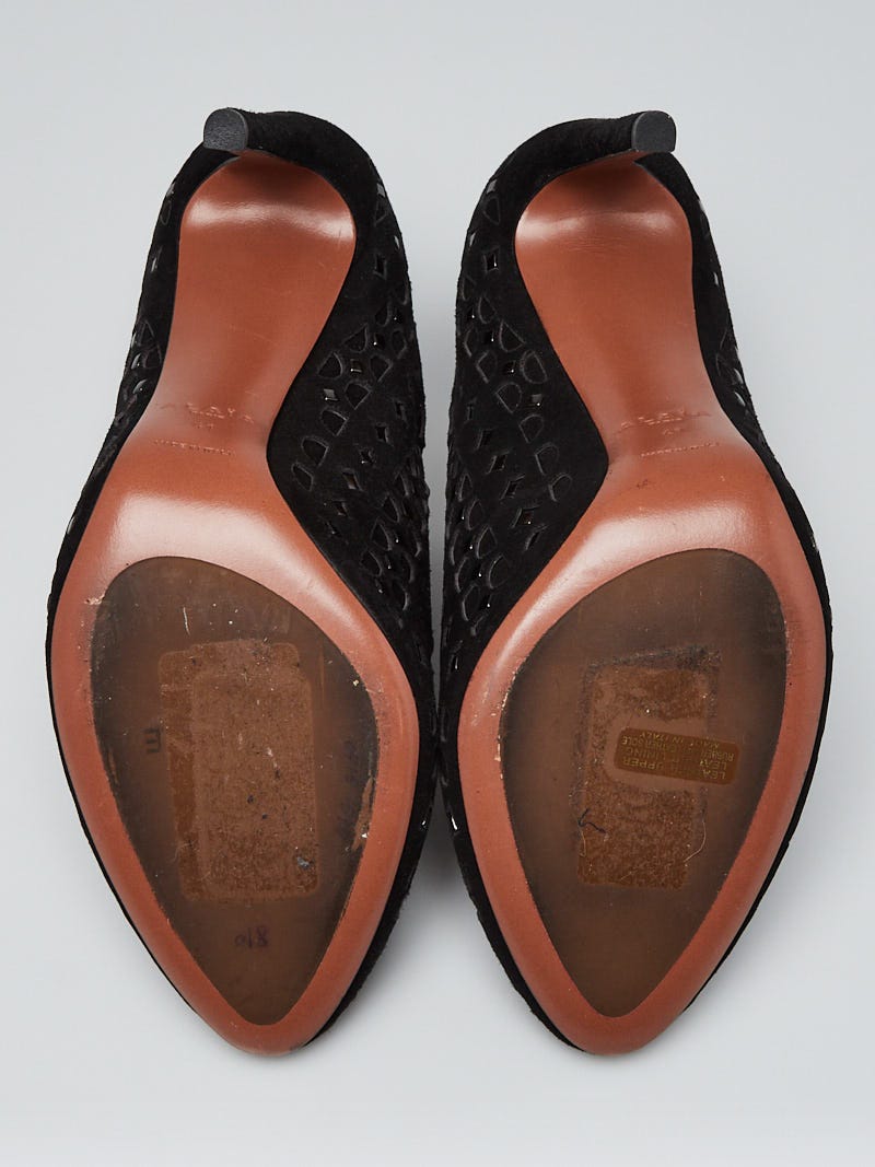 Alaïa Black Suede Eyelet Studded Booties Size 10.5/41