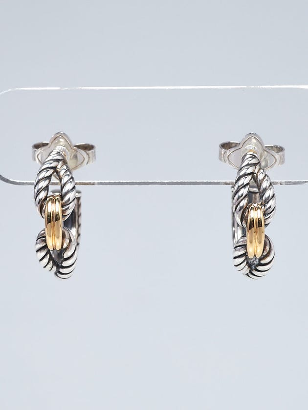 David Yurman 18k Yellow Gold and Sterling Silver Cable Loop  Hoop Earrings