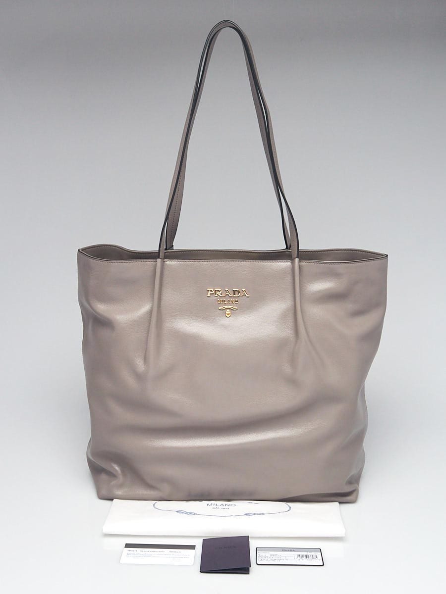 Prada Argilla Leather Tote Bag in Gray