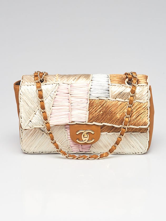 Chanel Multicolor Patchwork Raffia Classic Medium Flap Bag