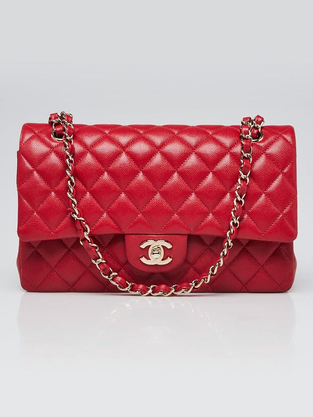 Chanel Red Quilted Caviar Leather Classic Medium Double Flap Bag