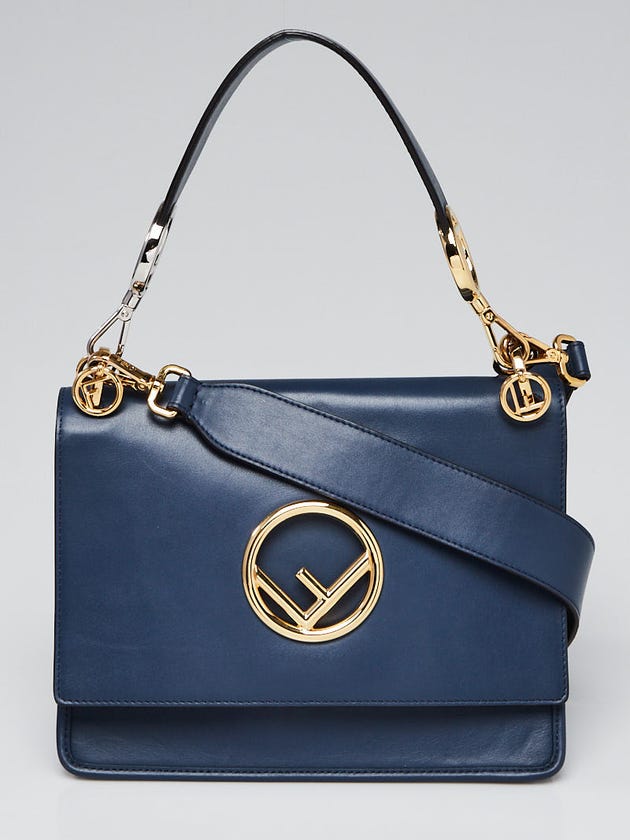 Fendi Blue Calfskin Leather Kan I Logo Shoulder Bag 8BT284