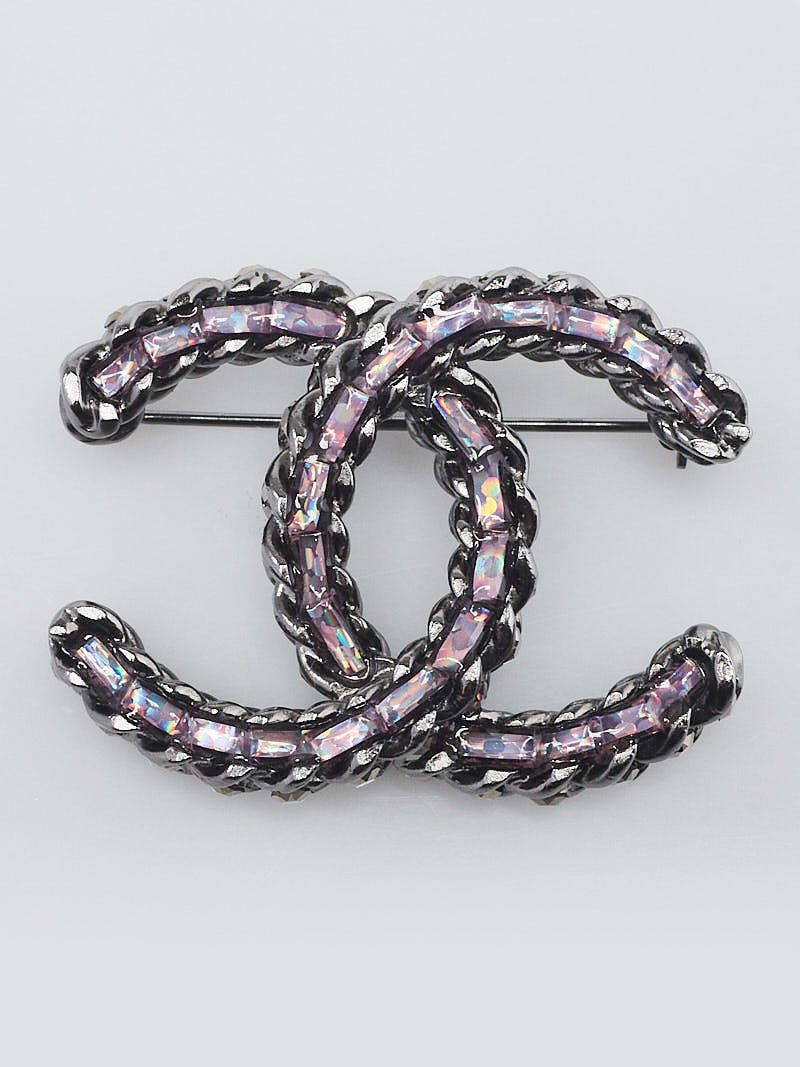 Chanel Silvertone Metal Cluster/Baguette Crystal CC Brooch