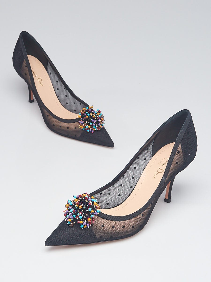 Christian Dior Black Mesh Beaded Blossom Pumps Size 8.5/39