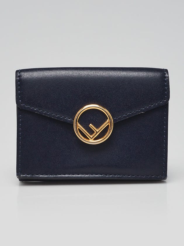 Fendi Navy Blue Calfskin Leather Micro Trifold Compact Wallet 8MO395