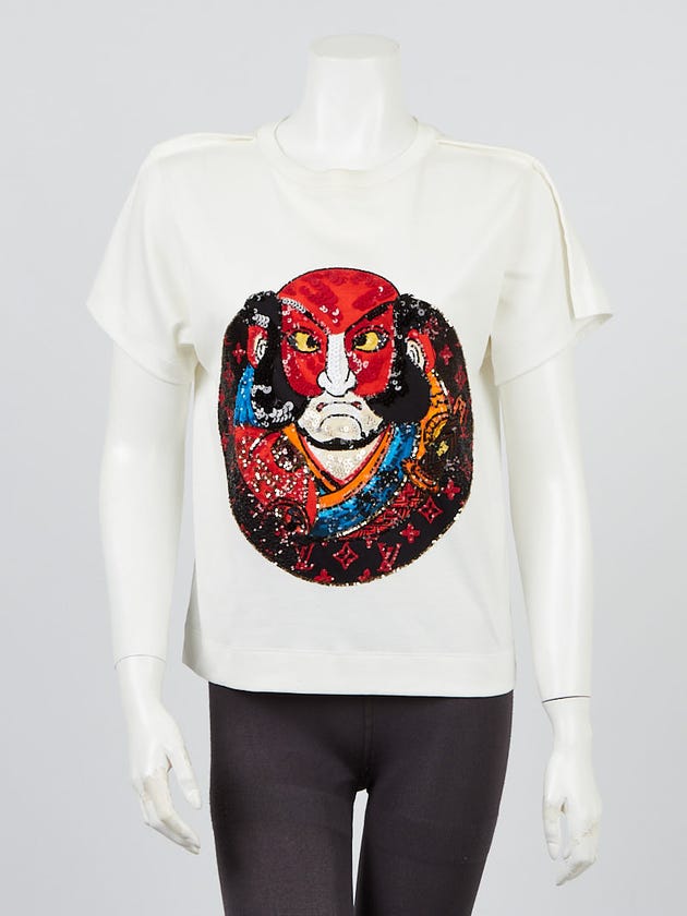 Louis Vuitton White Cotton Kabuki Kansai Yamamoto Short Sleeve T-Shirt Size XS