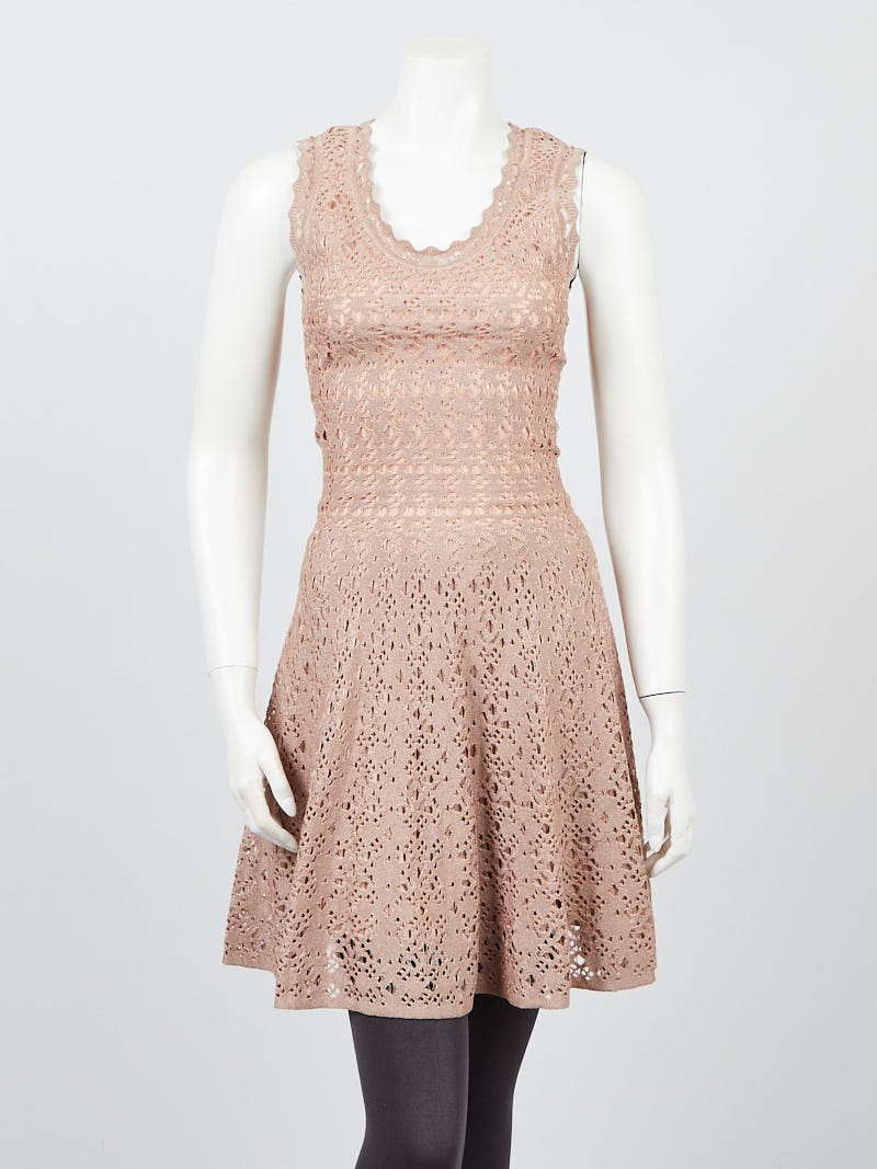 SALE【Alaia】ニット スリップドレス Alaïa Rose Gold Perforated Knit Sleeveless Dress Size 4/38