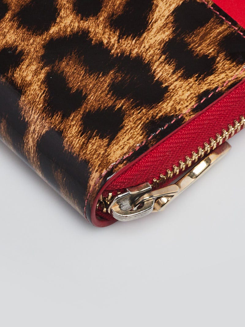 正規品 Christian Louboutin ケース 財布 レオパード Christian Louboutin Red Leather Leopard Print Patent Leather Zip