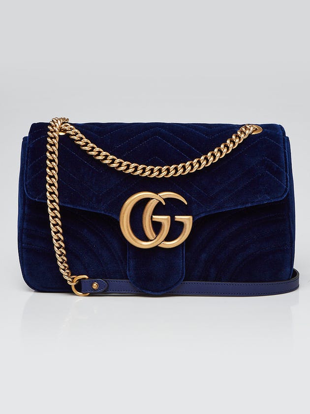 Gucci Blue Velvet Medium Marmont Shoulder Bag