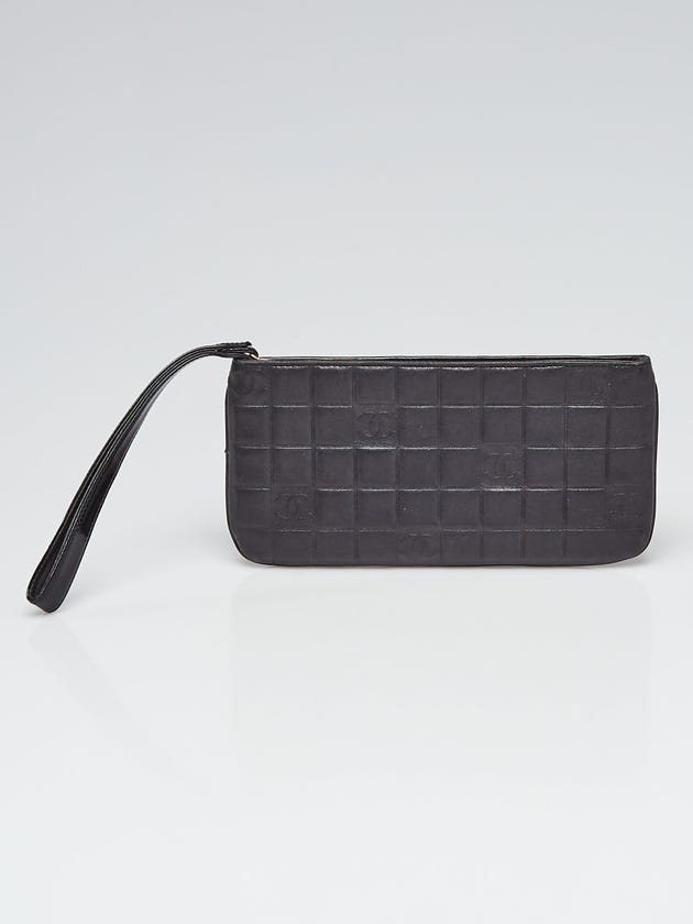 	Chanel Black Embossed Lambskin Leather CC Wristlet Clutch Bag