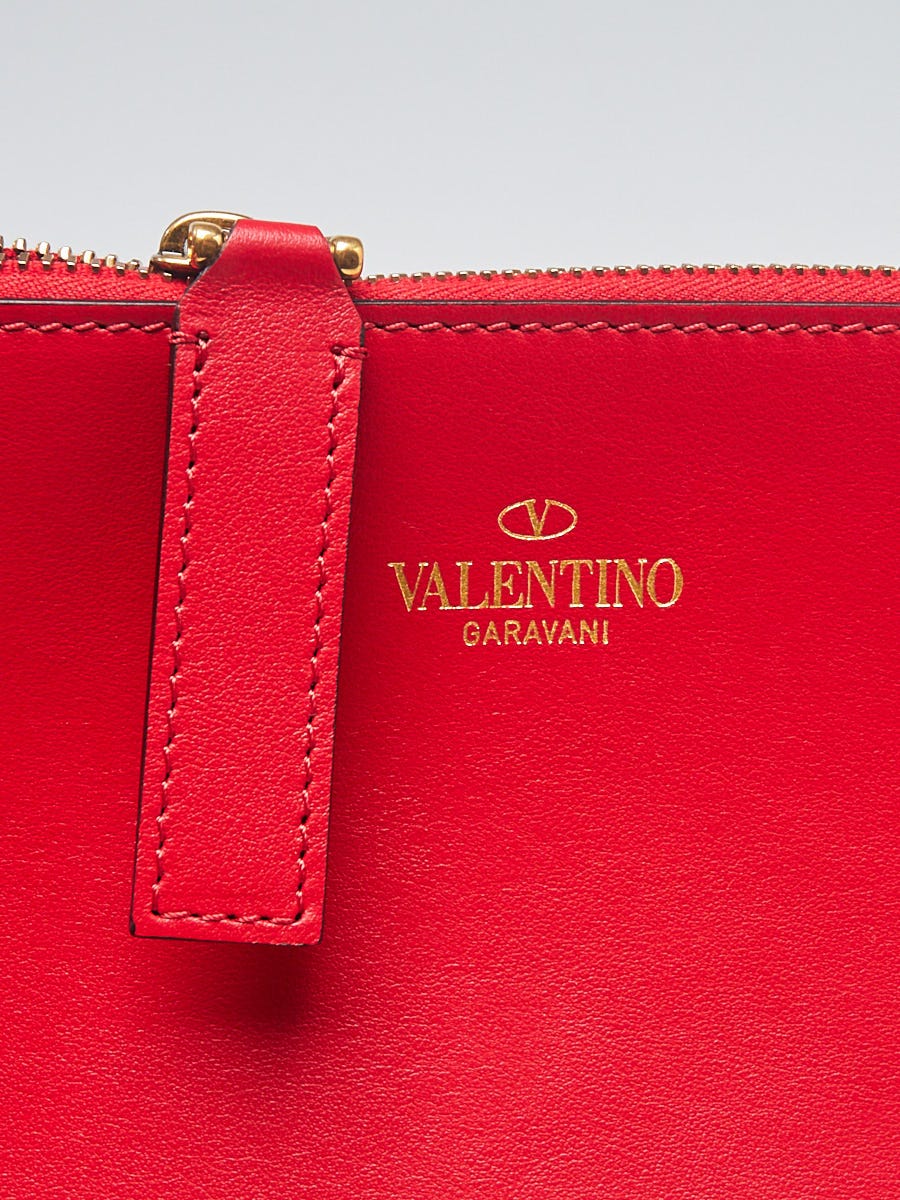 Valentino Black/Rouge Leather Medium VLOGO Escape Tote Valentino