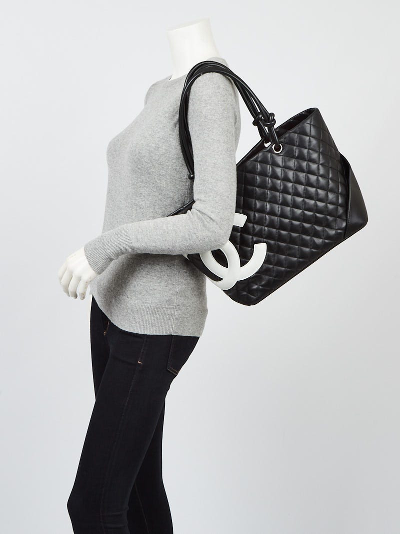 CHANEL, Bags, Chanel Rue Cambon Paris Black Lambskin White Cc Tote Bag  Pink Lined Zipper Purse
