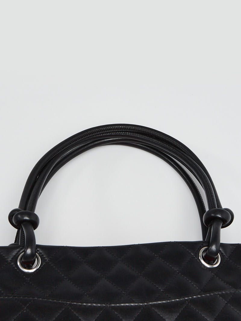 Chanel Black Quilted Lambskin Leather Cambon Ligne Tote Bag - Yoogi's Closet
