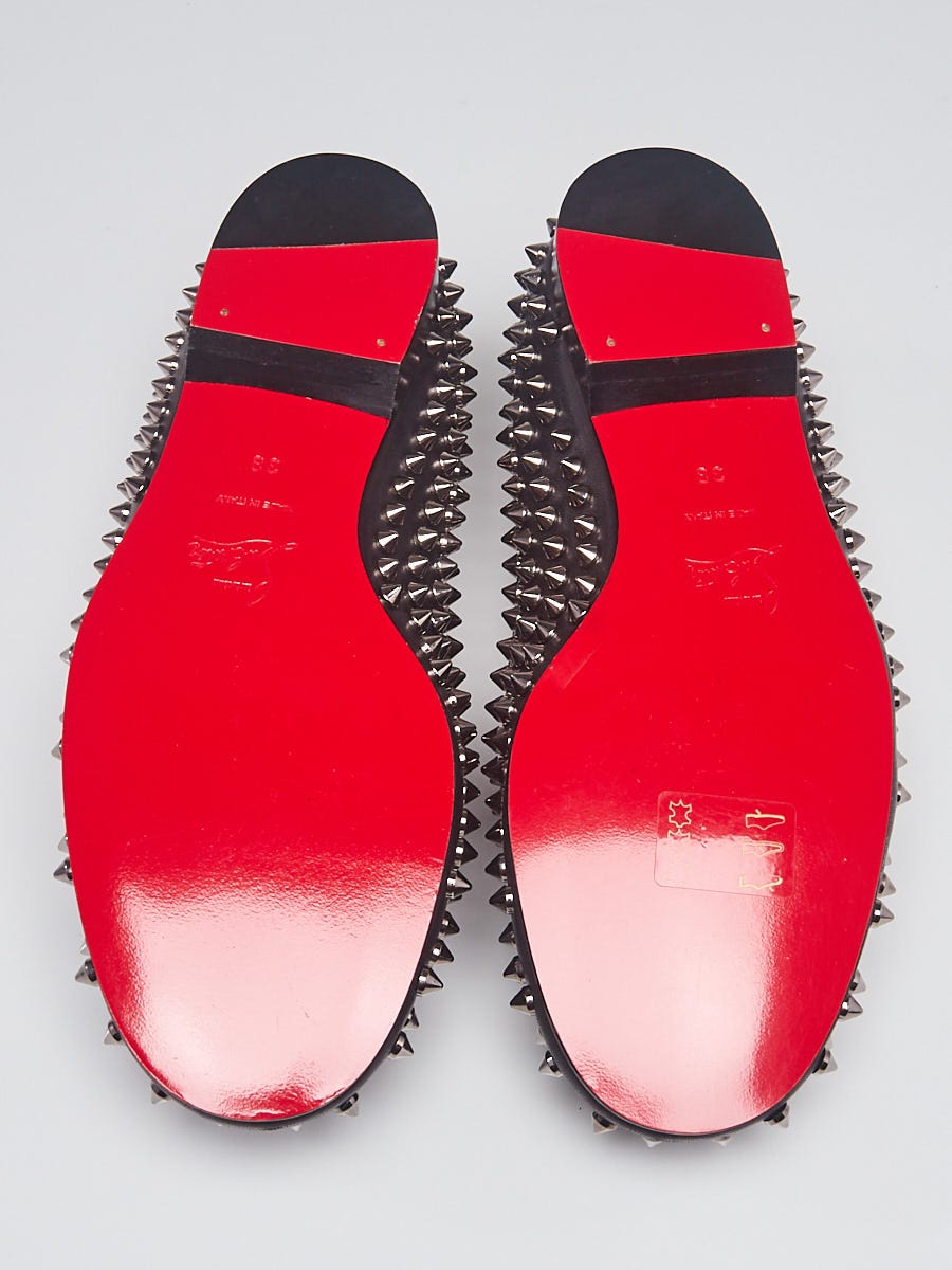 Christian Louboutin Black Leather Rolling Spikes Flat Loafers Size 6.5/37 -  Yoogi's Closet