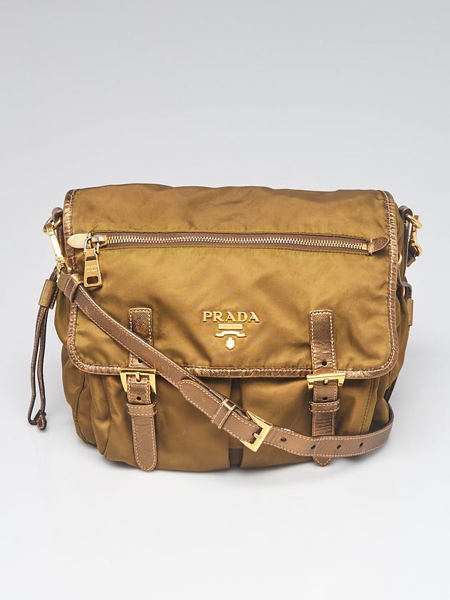 Prada Gold Nylon and Leather Small Messenger Bag 