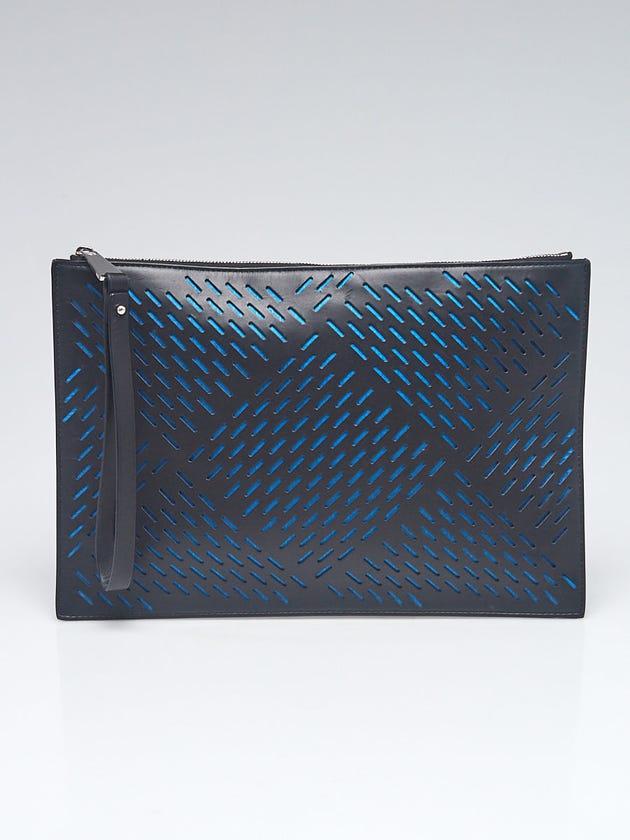 Bottega Veneta Black/Blue Perforated Leather Pouch Clutch Bag