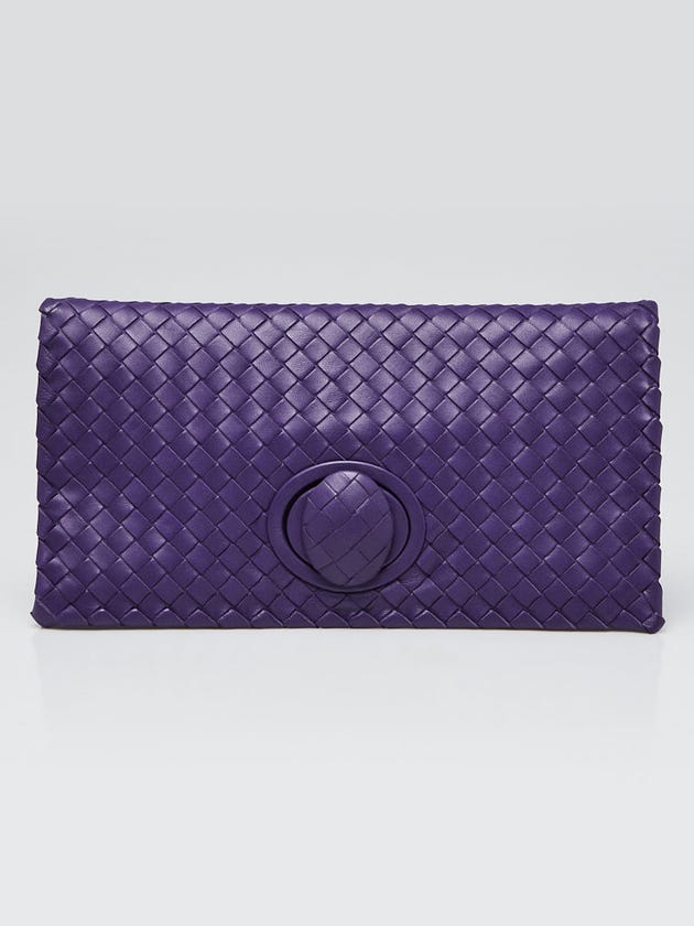 Bottega Veneta Purple Intrecciato Woven Leather Turnlock Clutch Bag