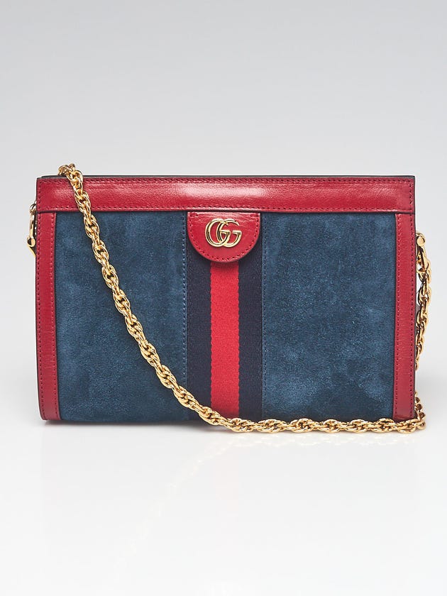 Gucci Blue Suede and  Leather Ophidia Small Shoulder Bag
