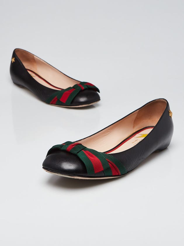 Gucci Black Leather Vintage Web Bow Ballet Flats Size 8.5/39