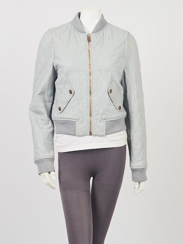 Chloe Pastel Blue Quilted Lambskin Zip Bomber Jacket Size 4/38