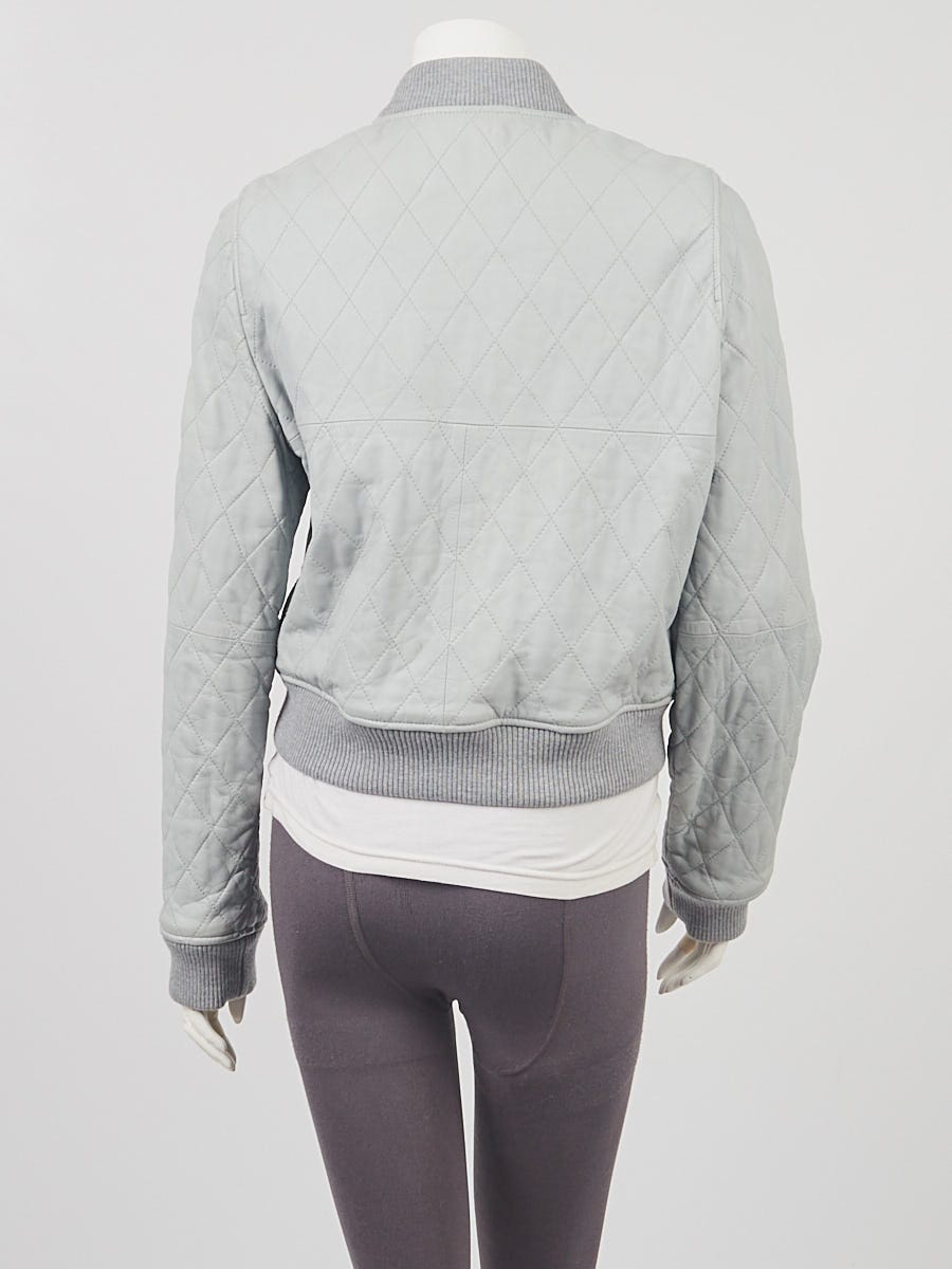 Chloe Pastel Blue Quilted Lambskin Zip Bomber Jacket Size 4/38