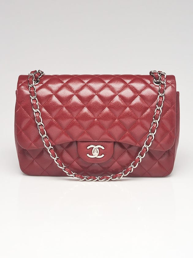 Chanel Dark Red Quilted Caviar Leather Classic Jumbo Double Flap Bag
