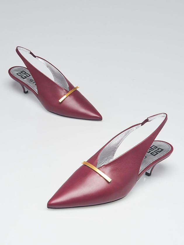 Givenchy Wine Smooth Leather Slingback Bar Pumps Size 7/37.5