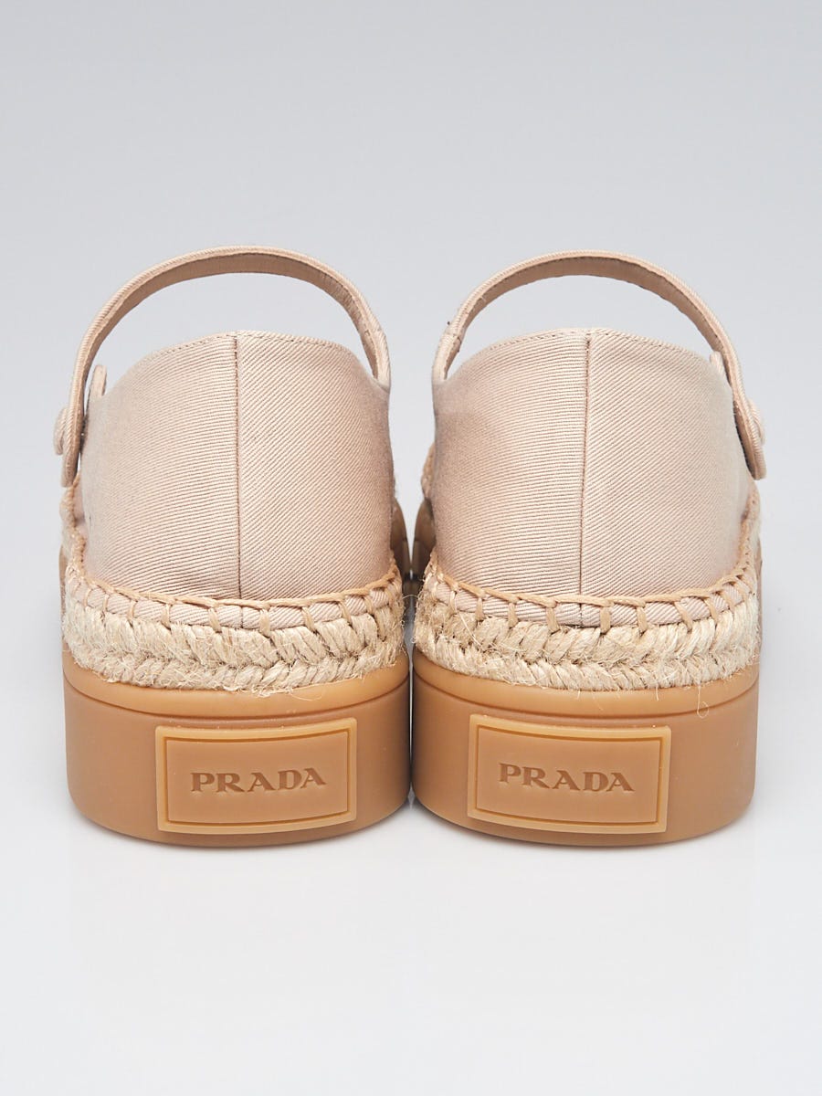 Prada Beige Canvas Mary Jane Platform Flats Size 7/37.5 Prada Beige Canvas Mary Jane Platform Flats Size 7/37.5