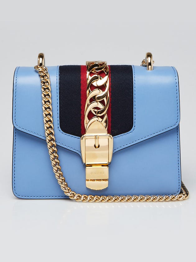 Gucci Blue Leather Vintage Web Mini Sylvie Chain Shoulder Bag