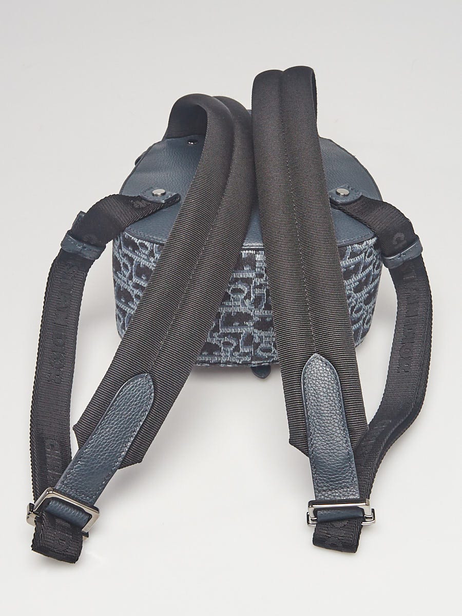 CHRISTIAN DIOR Oblique Jacquard Mini Saddle Backpack Black Blue 1194530