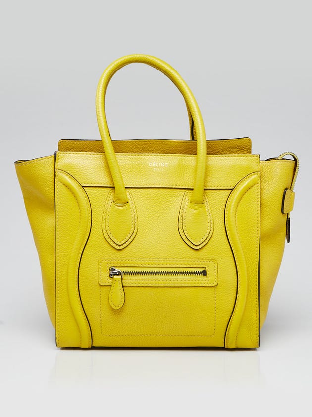 Celine Yellow Drummed Leather Micro Luggage Tote Bag