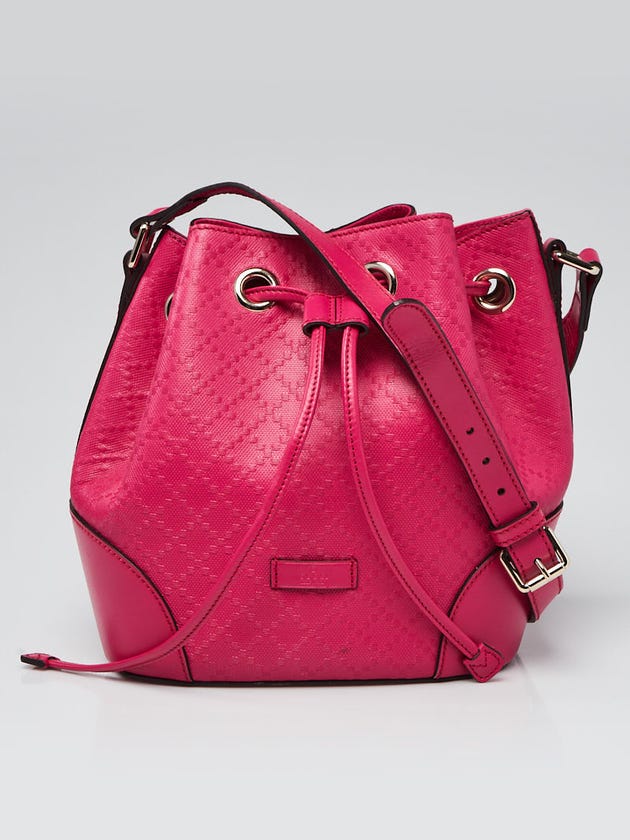 Gucci Hot Pink Diamante Textured Leather Hilary Medium Bucket Bag