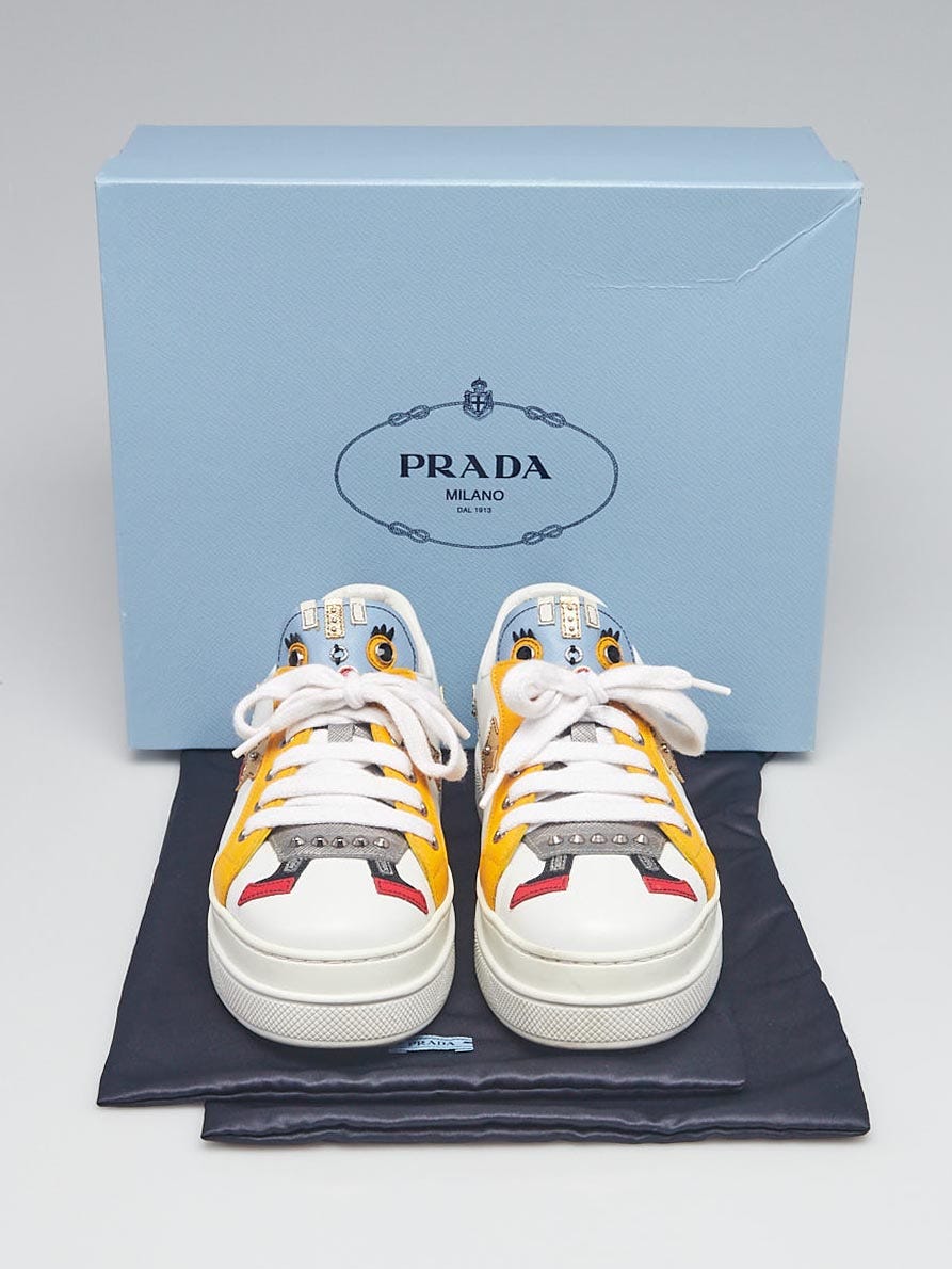 Prada White Leather Robot Applique Platform Sneakers Size 5.5 36 Yoogi s Closet