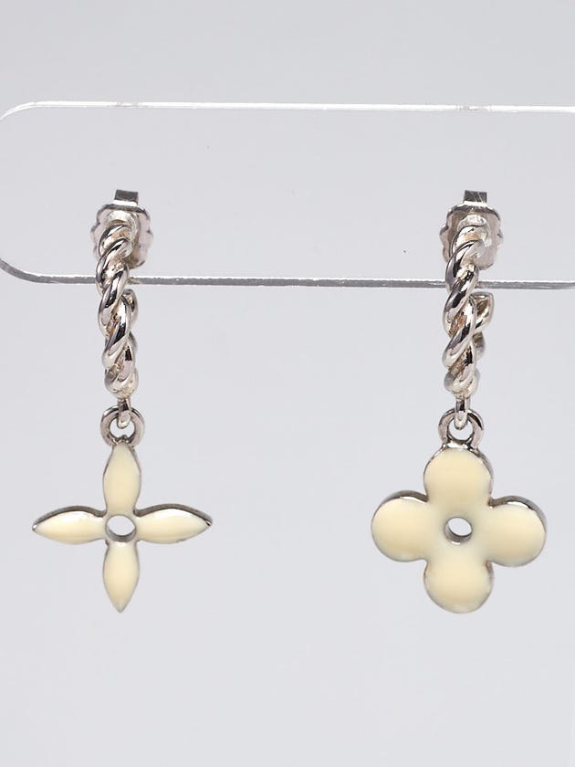 Louis Vuitton Silvertone Metal White Sweet Monogram Charms Set of Three Earrings
