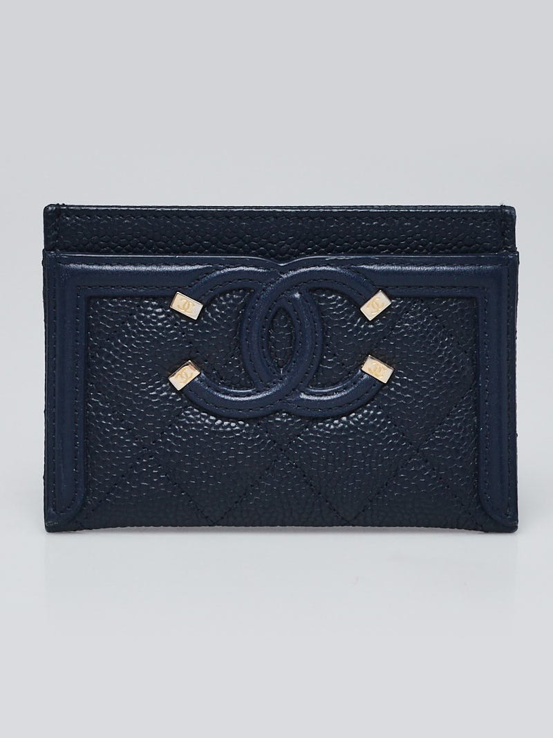 Chanel Navy Blue Quilted Caviar Leather Filigree Card Holder Yoogi s Closet