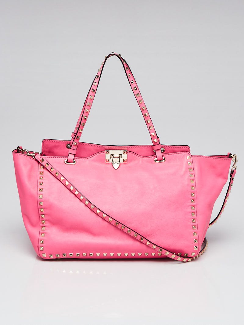 Valentino Pink Leather Rockstud Trapeze Tote Bag with Strap 863144