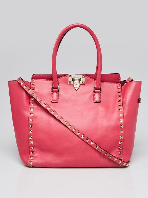 Valentino Pink Smooth Calfskin Rockstud Leather Rockstud Double Handle Tote Bag