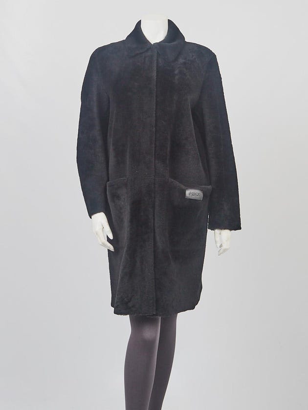 Fendi Black Shearling Reversible Straight Coat Size 0/36