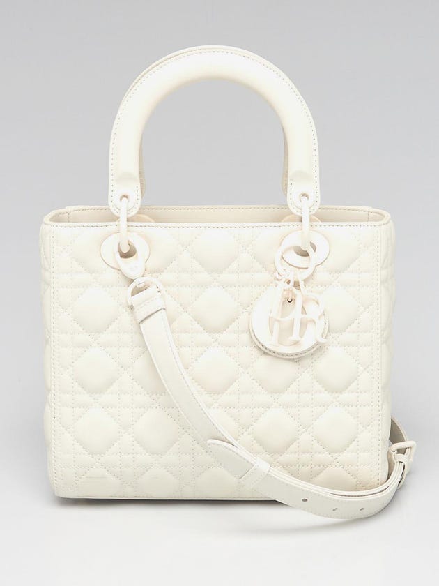 Christian Dior White Ultramatte Cannage Quilted Calfskin Leather Medium Lady Dior Bag