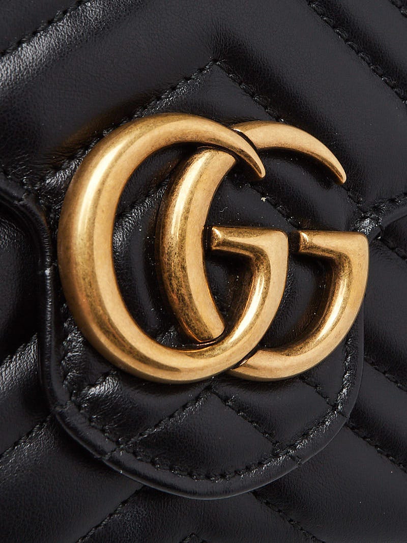 Gucci Black Leather GG Marmont 2.0 Chain Wallet Clutch Bag