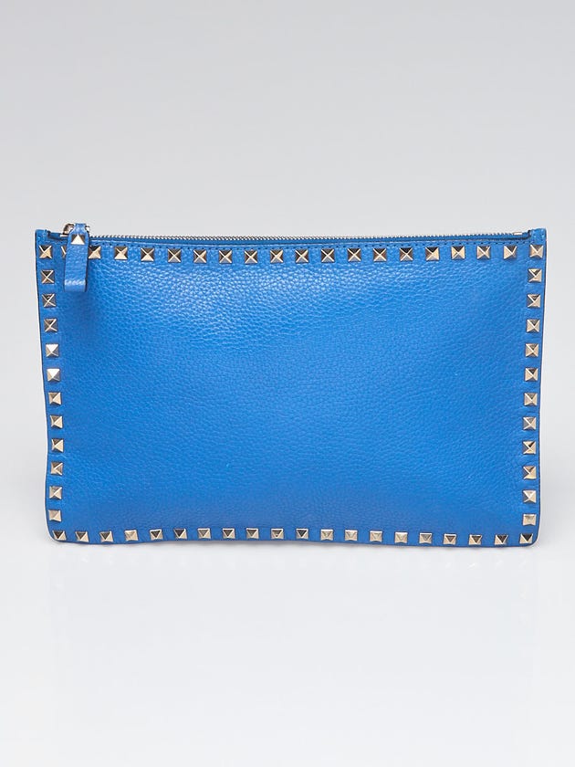 Valentino Blue Pebbled Leather Rockstud Small Clutch Bag