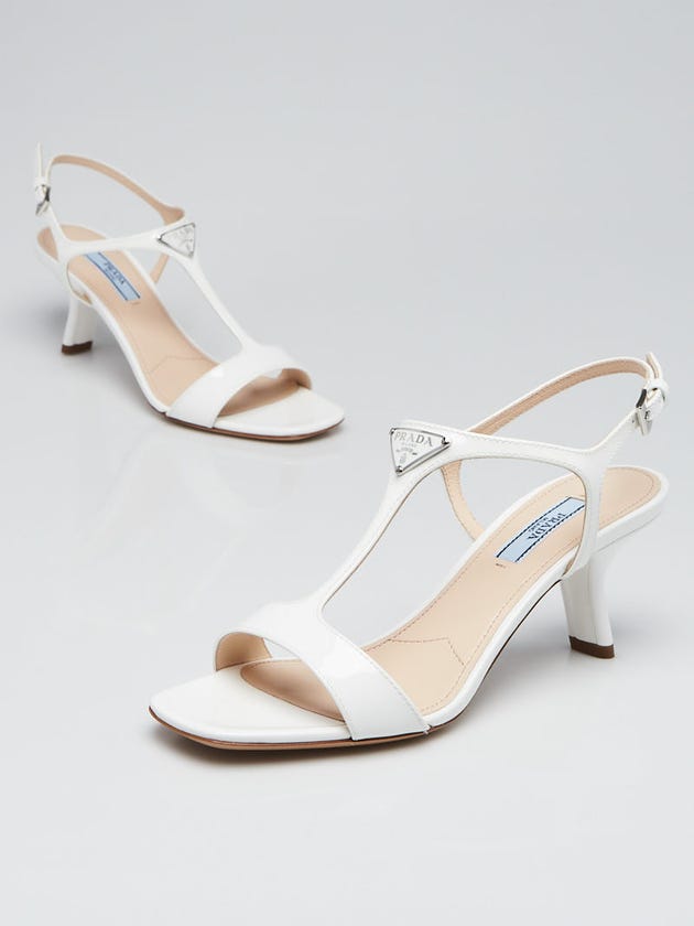 Prada White Patent T-Strap Sandals Size 5.5/36