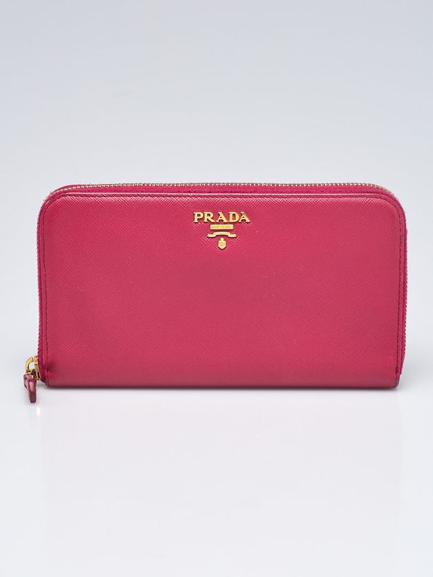 Prada Dark Pink Saffiano Metal Leather Zip Wallet 1M0506