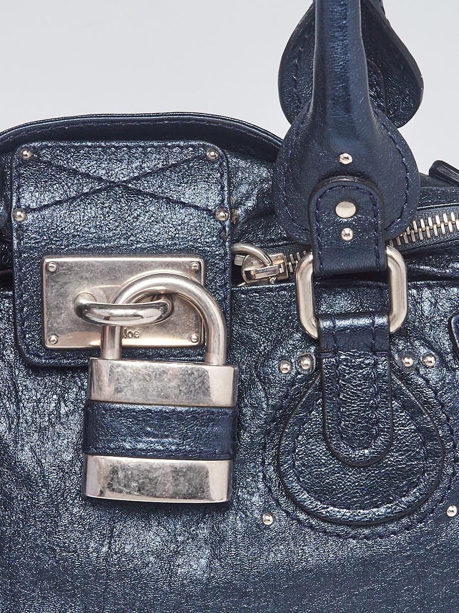Chloe Paddington Silver Padlock Key Shoulder Bag Tote Blue