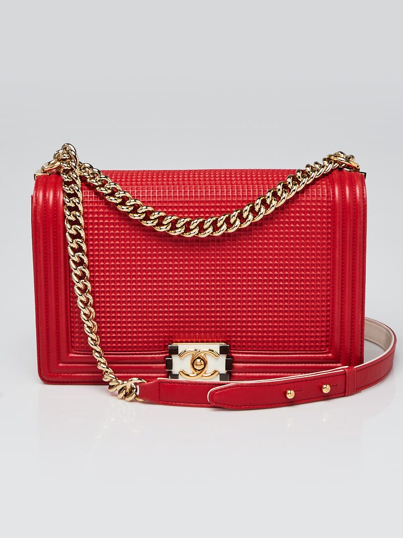 Chanel Red Cube Embossed Lambskin Leather New Medium Boy Bag - Yoogi's  Closet