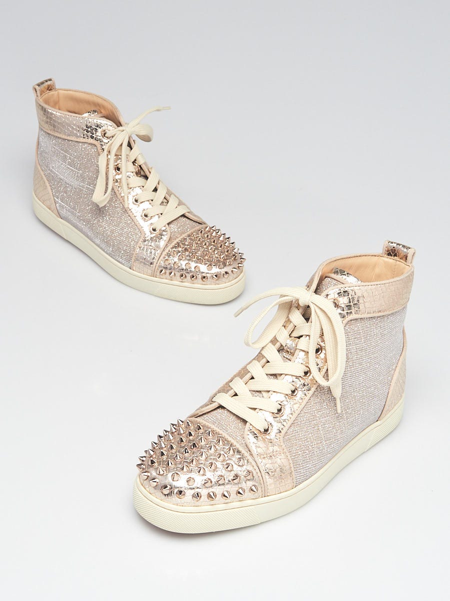 Christian Louboutin Gold Printed Leather/Lame Lou Spikes High Top 